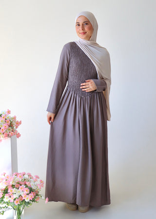 Gesmoktes Kleid | Taupe