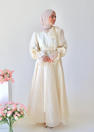 Abendkleid mit Schleifen | Beige