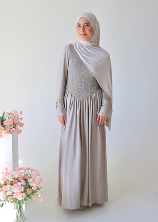 Gesmoktes Kleid | Light Taupe