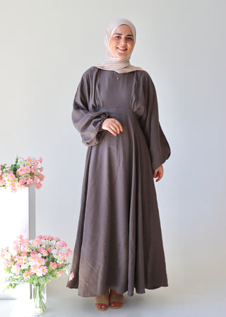 Kleid mit Ballonärmel | Taupe